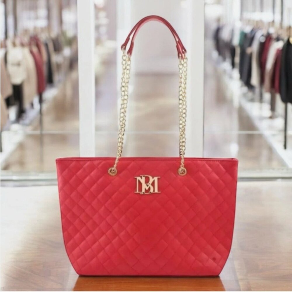 NWT $129 BADGLEY MISCHKA RED Quilted Chain Strap Tote Bag Vegan